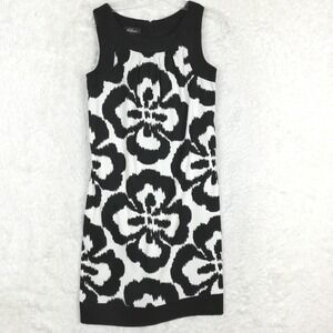 AGB Womens Dress Sheath Sleeveless‎ Above Knee Black White Floral Pockets 6